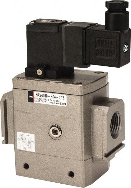 SMC PNEUMATICS - 1/2" Female NPT x 1/8" Gage Port Soft Start-Up Valve - 24V, DC Input, DIN Electrical Entry & 30 to 150 psi - Americas Industrial Supply