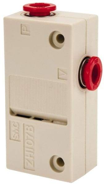 SMC PNEUMATICS - 0.7mm Nozzle High Suction Flow Vacuum Ejector Valve - 1/4" Tube Outside Diam Supply Port x 1/4" Tube Outside Diam Vacuum Port, 14 psi Pressure, 0.71 CFM Air Consumption & 0.71 CFM Max Suction Flow - Americas Industrial Supply