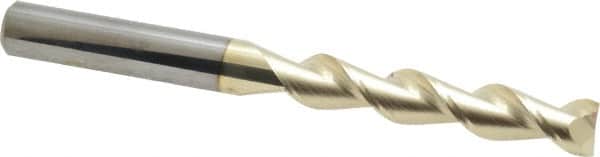 Accupro - 3/8", 2" LOC, 3/8" Shank Diam, 4" OAL, 2 Flute, Solid Carbide Square End Mill - Single End, ZrN Finish, Spiral Flute, 45° Helix, Centercutting, Right Hand Cut, Right Hand Flute - Americas Industrial Supply