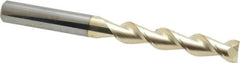 Accupro - 3/8", 2" LOC, 3/8" Shank Diam, 4" OAL, 2 Flute, Solid Carbide Square End Mill - Single End, ZrN Finish, Spiral Flute, 45° Helix, Centercutting, Right Hand Cut, Right Hand Flute - Americas Industrial Supply