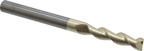 Accupro - 1/2", 2-1/4" LOC, 1/2" Shank Diam, 6" OAL, 2 Flute, Solid Carbide Square End Mill - Single End, ZrN Finish, Spiral Flute, 45° Helix, Centercutting, Right Hand Cut, Right Hand Flute - Americas Industrial Supply