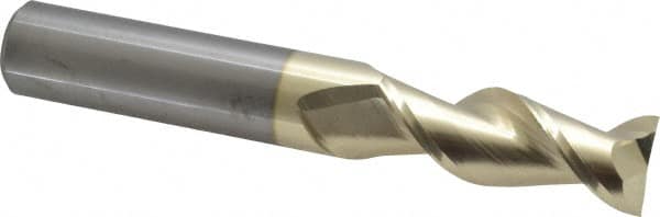Accupro - 3/4", 2" LOC, 3/4" Shank Diam, 5" OAL, 2 Flute, Solid Carbide Square End Mill - Single End, ZrN Finish, Spiral Flute, 45° Helix, Centercutting, Right Hand Cut, Right Hand Flute - Americas Industrial Supply