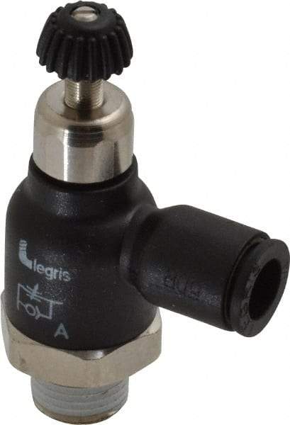 Legris - 1/4" Tube OD x 1/8 Male NPT Compact Meter Out Flow Control Valve - 14.5 to 145 psi, Nylon - Americas Industrial Supply