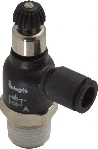 Legris - 1/4" Tube OD x 1/4 Male NPT Compact Meter Out Flow Control Valve - 14.5 to 145 psi, Nylon - Americas Industrial Supply
