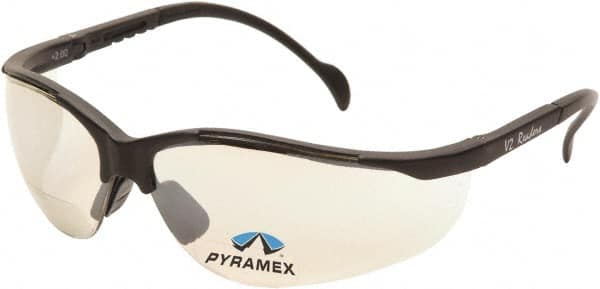 PYRAMEX - +2.5, Indoor/Outdoor Mirror Lenses, Scratch Resistant, Framed Magnifying Safety Glasses - UV Protection, Adjustable Temples, Black Nylon Frame, ANSI Z87.1, CSA Z94.3-07 - Americas Industrial Supply