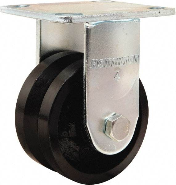 Hamilton - 4" Diam x 2" Wide, Iron Rigid Caster - 800 Lb Capacity, Top Plate Mount, 4" x 4-1/2" Plate, Straight Roller Bearing - Americas Industrial Supply