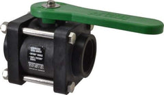 Green Leaf - 1-1/2" Pipe, Standard Port, Polypropylene Standard Ball Valve - 3 Piece, Inline - One Way Flow, FNPT x FNPT Ends, Lever Handle, 150 WOG - Americas Industrial Supply