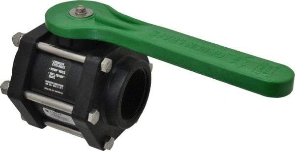Green Leaf - 2" Pipe, Full Port, Polypropylene Standard Ball Valve - 3 Piece, Inline - One Way Flow, FNPT x FNPT Ends, Lever Handle, 100 WOG - Americas Industrial Supply