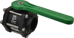 Green Leaf - 2" Pipe, Full Port, Polypropylene Standard Ball Valve - 3 Piece, Inline - One Way Flow, FNPT x FNPT Ends, Lever Handle, 100 WOG - Americas Industrial Supply