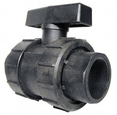 Green Leaf - 1-1/4" Pipe, Full Port, Polypropylene True Union Design Ball Valve - Inline - One Way Flow, FNPT x FNPT Ends, Tee Handle, 125 WOG - Americas Industrial Supply