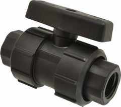 Green Leaf - 3/4" Pipe, Full Port, Polypropylene True Union Design Ball Valve - Inline - One Way Flow, FNPT x FNPT Ends, Tee Handle, 125 WOG - Americas Industrial Supply