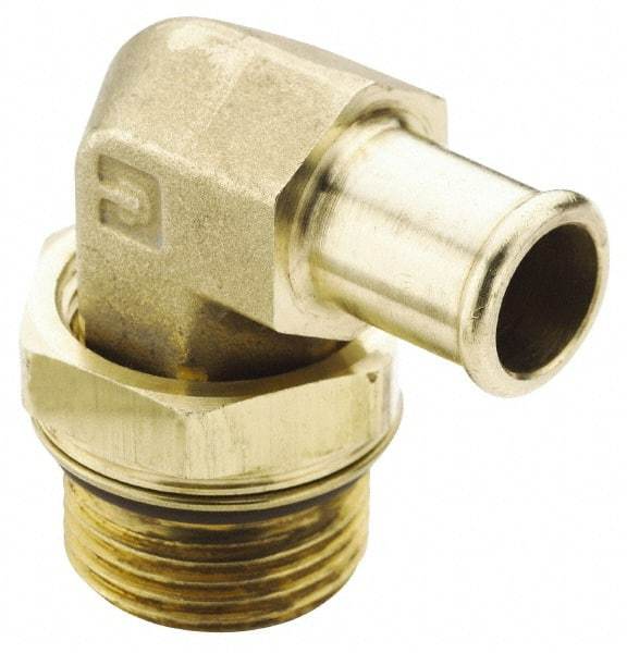 Parker - 3/4-16 Straight Thread Hose Barb x SAE Straight Thread 90° Male Elbow - 1/2" ID Hose, Brass - Americas Industrial Supply