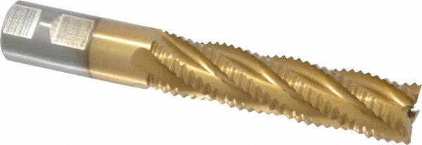 Interstate - 7/8" Diam, Coarse Pitch, 3-1/2" LOC, 5 Flute Cobalt Roughing Square End Mill - TiN Finish, 5-3/4" OAL, 7/8" Shank Diam, Single End - Americas Industrial Supply