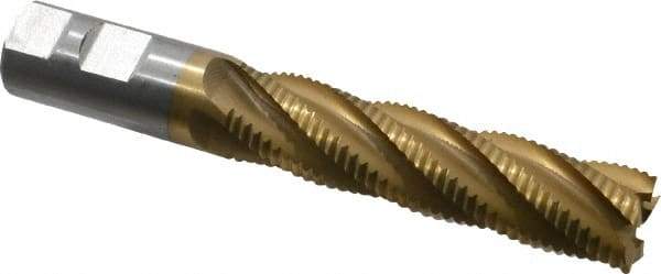 Interstate - 1" Diam, Coarse Pitch, 4" LOC, 5 Flute Cobalt Roughing Square End Mill - TiN Finish, 6-1/2" OAL, 1" Shank Diam, Single End - Americas Industrial Supply