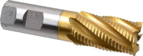 Interstate - 1-1/8" Diam, Coarse Pitch, 2" LOC, 6 Flute Cobalt Roughing Square End Mill - TiN Finish, 4-1/2" OAL, 1" Shank Diam, Single End - Americas Industrial Supply