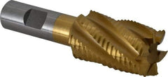 Interstate - 1-1/4" Diam, Coarse Pitch, 2" LOC, 6 Flute Cobalt Roughing Square End Mill - TiN Finish, 4-1/4" OAL, 3/4" Shank Diam, Single End - Americas Industrial Supply