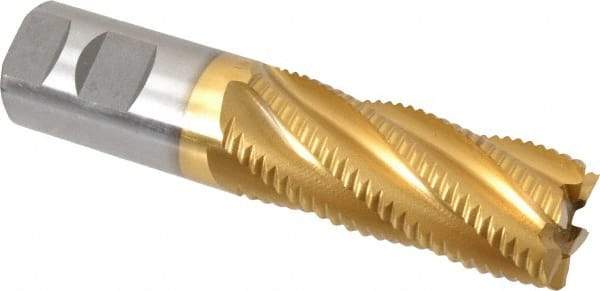 Interstate - 1-1/4" Diam, Coarse Pitch, 3" LOC, 6 Flute Cobalt Roughing Square End Mill - TiN Finish, 5-1/2" OAL, 1-1/4" Shank Diam, Single End - Americas Industrial Supply