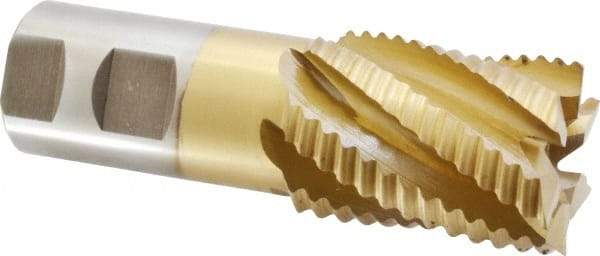 Interstate - 1-1/2" Diam, Coarse Pitch, 2" LOC, 6 Flute Cobalt Roughing Square End Mill - TiN Finish, 4-1/2" OAL, 1-1/4" Shank Diam, Single End - Americas Industrial Supply