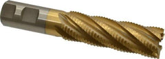 Interstate - 1-1/8" Diam, Coarse Pitch, 3-1/2" LOC, 6 Flute Cobalt Roughing Square End Mill - TiN Finish, 6" OAL, 1" Shank Diam, Single End - Americas Industrial Supply