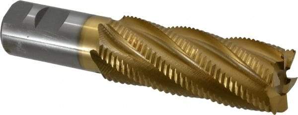 Interstate - 1-1/2" Diam, Coarse Pitch, 4" LOC, 6 Flute Cobalt Roughing Square End Mill - TiN Finish, 6-1/2" OAL, 1-1/4" Shank Diam, Single End - Americas Industrial Supply