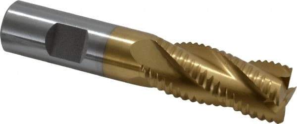 Interstate - 13/16" Diam, Coarse Pitch, 1-7/8" LOC, 4 Flute Cobalt Roughing Square End Mill - TiN Finish, 4-1/8" OAL, 3/4" Shank Diam, Single End - Americas Industrial Supply