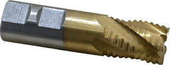 Interstate - 7/8" Diam, Coarse Pitch, 1-1/8" LOC, 5 Flute Cobalt Roughing Square End Mill - TiN Finish, 3-3/8" OAL, 7/8" Shank Diam, Single End - Americas Industrial Supply