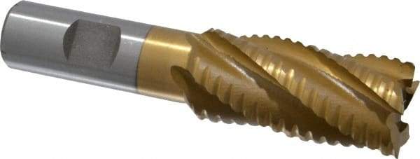 Interstate - 1" Diam, 2" LOC, 5 Flute Cobalt Roughing & Finishing Square End Mill - TiN Finish, 4-1/4" OAL, 3/4" Shank Diam, Weldon Shank, 30° Helix, Non-Centercutting - Americas Industrial Supply