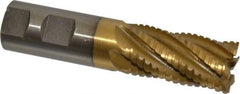 Interstate - 1" Diam, 2" LOC, 6 Flute Cobalt Roughing & Finishing Square End Mill - TiN Finish, 4-1/2" OAL, 1" Shank Diam, Weldon Shank, 30° Helix, Non-Centercutting - Americas Industrial Supply