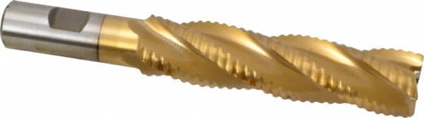 Interstate - 1" Diam, 4" LOC, 4 Flute Cobalt Roughing & Finishing Square End Mill - TiN Finish, 6-1/4" OAL, 3/4" Shank Diam, Weldon Shank, 30° Helix, Non-Centercutting - Americas Industrial Supply