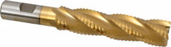 Interstate - 1" Diam, 4" LOC, 4 Flute Cobalt Roughing & Finishing Square End Mill - TiN Finish, 6-1/4" OAL, 3/4" Shank Diam, Weldon Shank, 30° Helix, Non-Centercutting - Americas Industrial Supply