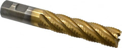 Interstate - 1" Diam, 4" LOC, 6 Flute Cobalt Roughing & Finishing Square End Mill - TiN Finish, 6-1/2" OAL, 1" Shank Diam, Weldon Shank, 30° Helix, Non-Centercutting - Americas Industrial Supply