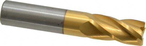 Atrax - 5/8", 1-1/4" LOC, 5/8" Shank Diam, 3-1/2" OAL, 4 Flute, Solid Carbide Square End Mill - Single End, TiN Finish, Spiral Flute, 30° Helix, Centercutting, Right Hand Cut - Americas Industrial Supply