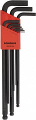 Bondhus - 9 Piece, L-Key Ball End Hex Key Set - 1.5 to 10mm Range, Protanium High Torque Steel - Americas Industrial Supply