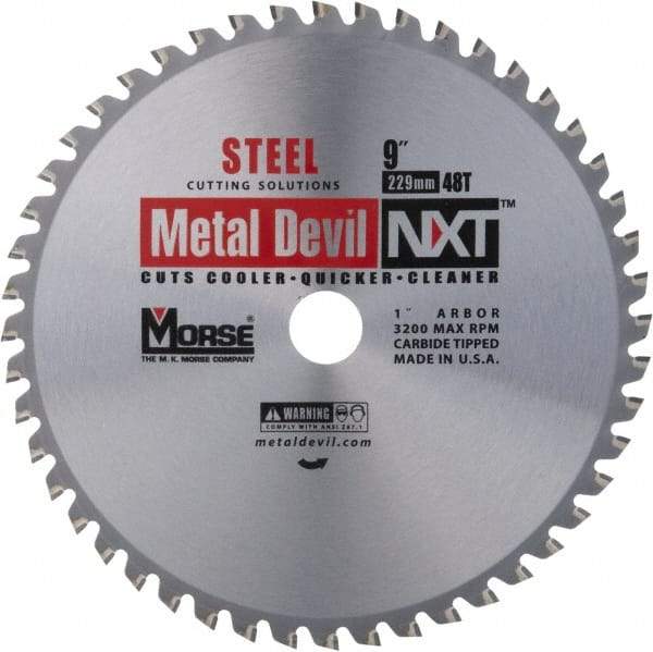 M.K. MORSE - 9" Diam, 1" Arbor Hole Diam, 48 Tooth Wet & Dry Cut Saw Blade - Steel, Standard Round Arbor - Americas Industrial Supply