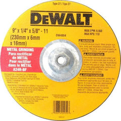 DeWALT - 24 Grit, 9" Wheel Diam, 1/4" Wheel Thickness, Type 27 Depressed Center Wheel - Aluminum Oxide, R Hardness, 6,600 Max RPM, Compatible with Angle Grinder - Americas Industrial Supply