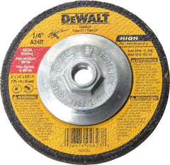 DeWALT - 24 Grit, 5" Wheel Diam, 1/4" Wheel Thickness, Type 27 Depressed Center Wheel - Aluminum Oxide, R Hardness, 12,200 Max RPM, Compatible with Angle Grinder - Americas Industrial Supply