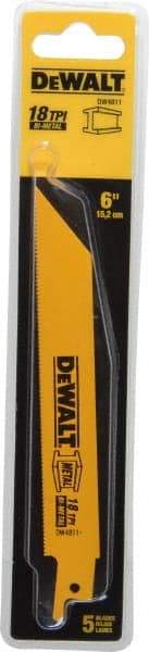 DeWALT - 6" Long x 3/4" Thick, Bi-Metal Reciprocating Saw Blade - Straight Profile, 18 TPI, Toothed Edge, Universal Shank - Americas Industrial Supply