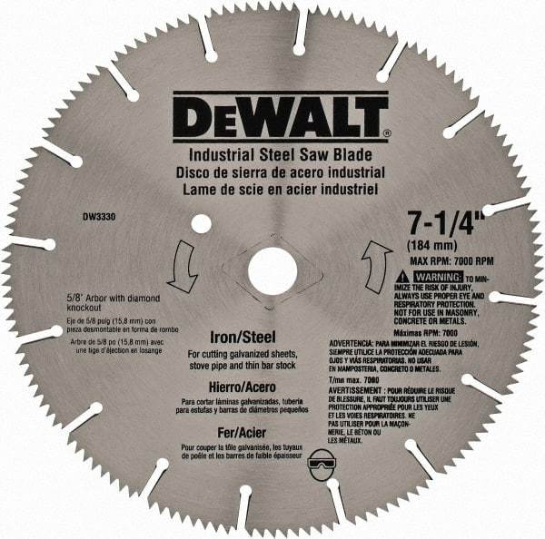 DeWALT - 7-1/4" Diam, 5/8" Arbor Hole Diam, 16 Tooth Wet & Dry Cut Saw Blade - Steel, Smooth Action, Standard Round Arbor - Americas Industrial Supply