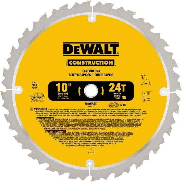 DeWALT - 10" Diam, 24 Tooth Wet & Dry Cut Saw Blade - Carbide-Tipped, Standard Round Arbor - Americas Industrial Supply