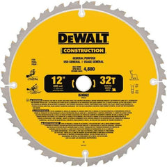 DeWALT - 12" Diam, 1" Arbor Hole Diam, 32 Tooth Wet & Dry Cut Saw Blade - Carbide-Tipped, General Purpose Action, Standard Round Arbor - Americas Industrial Supply