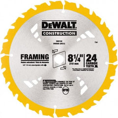 DeWALT - 8-1/4" Diam, 5/8" Arbor Hole Diam, 24 Tooth Wet & Dry Cut Saw Blade - Tungsten Carbide-Tipped, Smooth Action, Diamond Arbor - Americas Industrial Supply