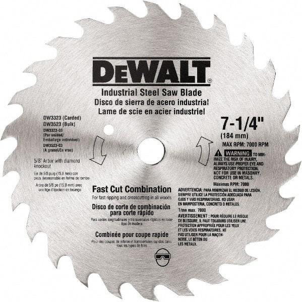 DeWALT - 7-1/4" Diam, 20 Tooth Wet & Dry Cut Saw Blade - Steel, Standard Round Arbor - Americas Industrial Supply