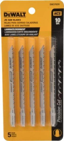 DeWALT - 4" Long, 10 Teeth per Inch, High Carbon Steel Jig Saw Blade - Toothed Edge, 1/4" Wide x 0.06" Thick, T-Shank - Americas Industrial Supply