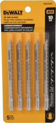 DeWALT - 4" Long, 10 Teeth per Inch, High Carbon Steel Jig Saw Blade - Toothed Edge, 1/4" Wide x 0.06" Thick, T-Shank - Americas Industrial Supply