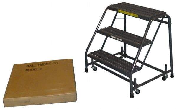 Ballymore - 19" 2 Step Ladder - Spring Loaded Rolling Safety Ladder, 450 Lb Capacity, 19" Platform Height, 20" Base Width x 19" Base Depth, Perforated Tread - Americas Industrial Supply