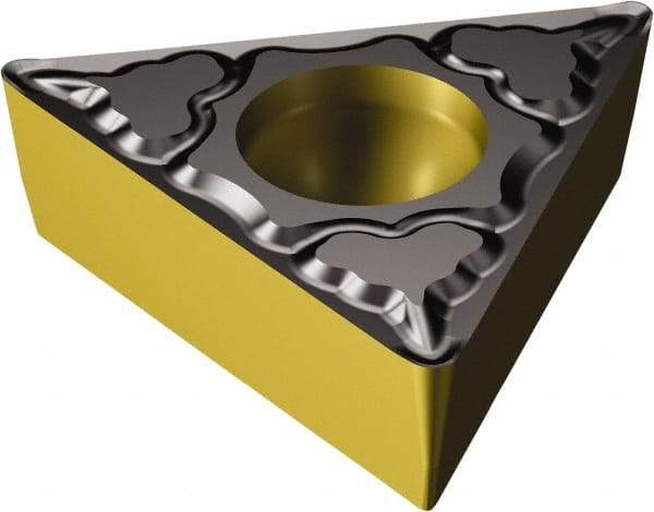 Sandvik Coromant - TCMT222 KM Grade 3225 Carbide Turning Insert - TiCN/AI2O3/TiN Finish, 60° Triangle, 1/4" Inscr Circle, 1/8" Thick, 1/32" Corner Radius - Americas Industrial Supply