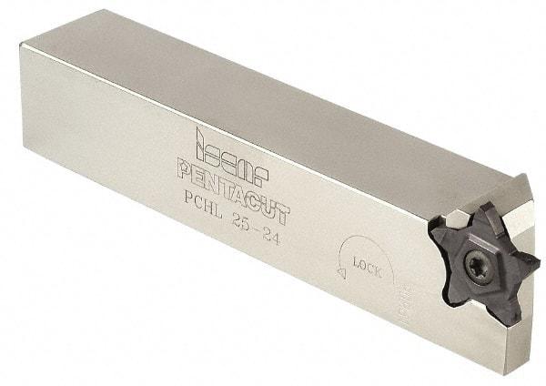 Iscar - 0.2559" Max Depth of Cut, 0.5mm Min Groove Width, 120mm OAL, Left Hand Indexable Grooving Cutoff Toolholder - 20mm Shank Height x 20mm Shank Width, PENTA 24... Insert Style, PCH Toolholder Style, Series PentaCut - Americas Industrial Supply