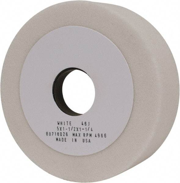 Grier Abrasives - 5" Diam, 1-1/4" Hole Size, 1-1/2" Overall Thickness, 46 Grit, Type 6 Tool & Cutter Grinding Wheel - Coarse Grade, Aluminum Oxide, J Hardness, Vitrified Bond, 4,966 RPM - Americas Industrial Supply