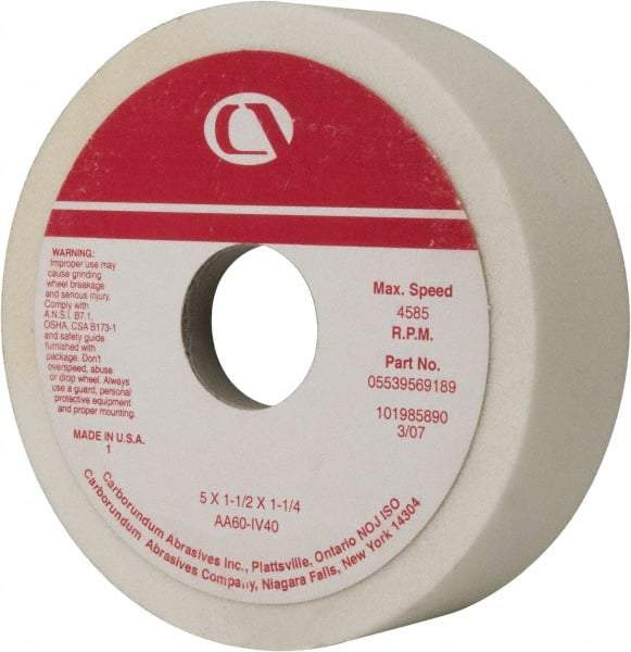 Grier Abrasives - 5" Diam, 1-1/4" Hole Size, 1-1/2" Overall Thickness, 60 Grit, Type 6 Tool & Cutter Grinding Wheel - Medium Grade, Aluminum Oxide, I Hardness, Vitrified Bond, 4,966 RPM - Americas Industrial Supply