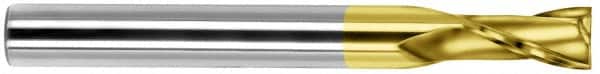 SGS - 5/8", 1-1/8" LOC, 5/8" Shank Diam, 5" OAL, 2 Flute, Solid Carbide Square End Mill - Single End, TiN Finish, Spiral Flute, 30° Helix, Centercutting, Right Hand Cut, Right Hand Flute, Series 59 - Americas Industrial Supply